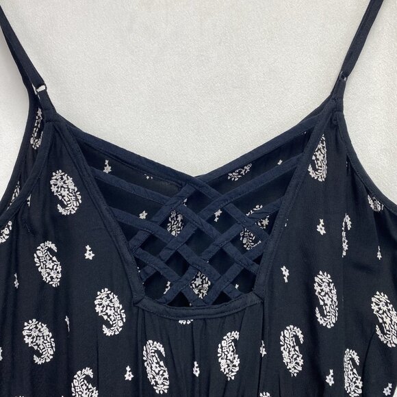 Band of Gypsies Elastic Waist Strap V-Neck Romper Women Small Black Side Pockets - Picture 5 of 16